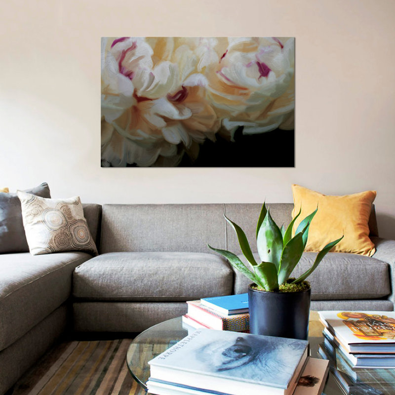 « ivoire fleur », reproduction sur toile, H 18 po x l 26 po x P 1,5 po, Toile avec cadre noir, Pas de tapis