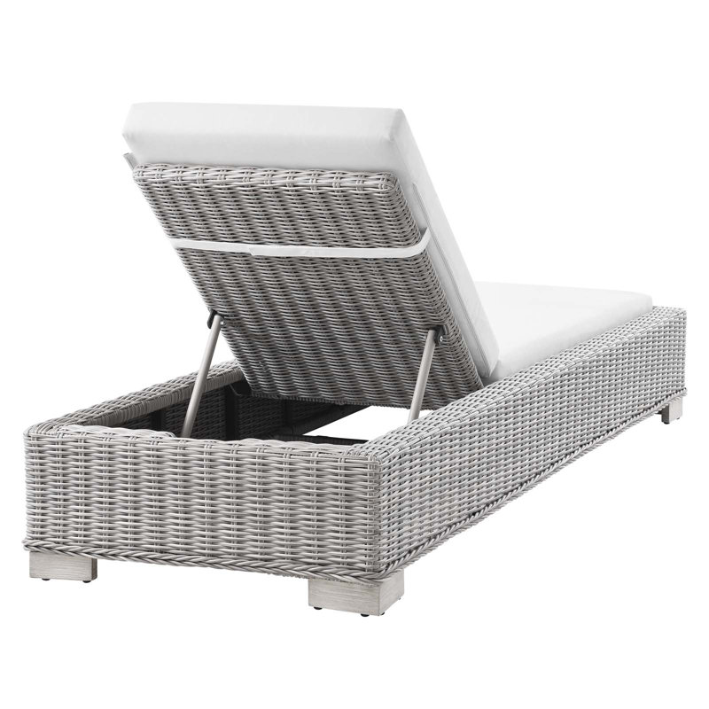 Light Gray Wicker Rattan Outdoor Chaise Lounge with Cushions