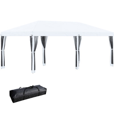10' X 20' Pop Up Canopy Tent With Netting, Strong Instant Sun Refuge For Outdoor, Garden, Patio, Creamy White, Vast Inner Volume Tough Wide Capacity