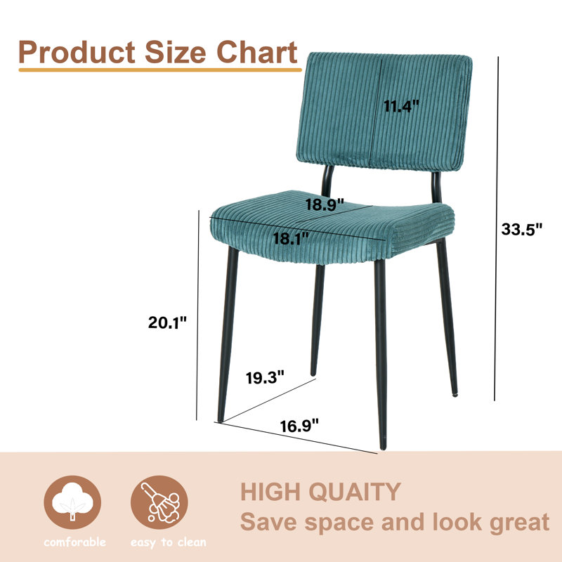 Chaise de salle à manger rembourrée en tissu moderne simple (ensemble de 4), Turquoise