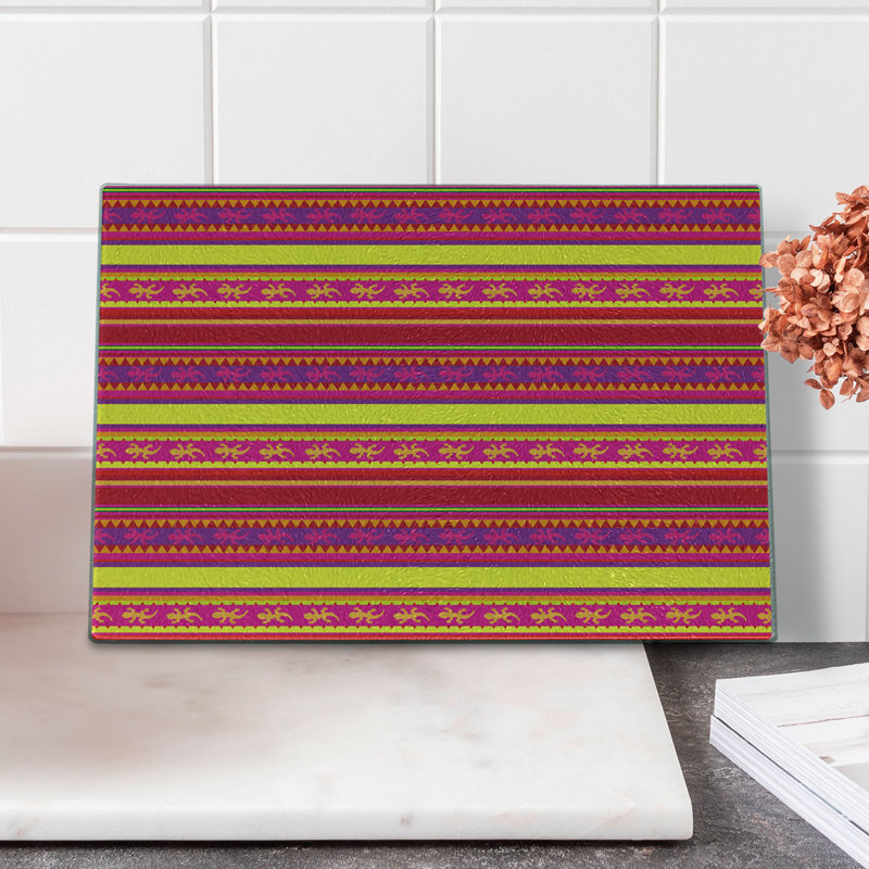 Ambesonne Mexican Tempered Glass Cutting Board Vibrant Lizard Folklore Multicolor