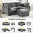 Multi-Functional 85.4" Sectional With Movable , Built-In Charging, Phone Holder, And Three Ergonomic Lumbar Pillows, Soft Chenille Fabric L-Shaped For Living Room Two Ports, Upholstery, Grey-299693167