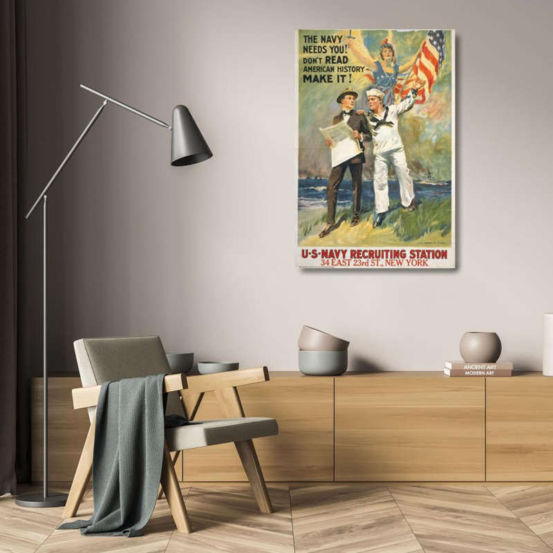 «La marine a besoin de vous! Ne lisez pas l'histoire américaine - faites-le! par James Montgomery Flagg - Art mural sur toile tendue avec châssis