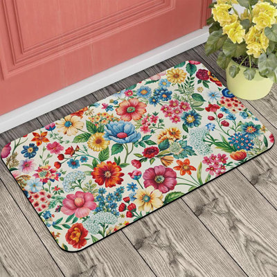 Front Door Mat, Colorful Boho Floral Doormat Outdoor Entrance, Non-Slip Low Profile Absorbent and Easy Clean Outdoor Welcome Mat for Entryway Patio Porch 16x24 in