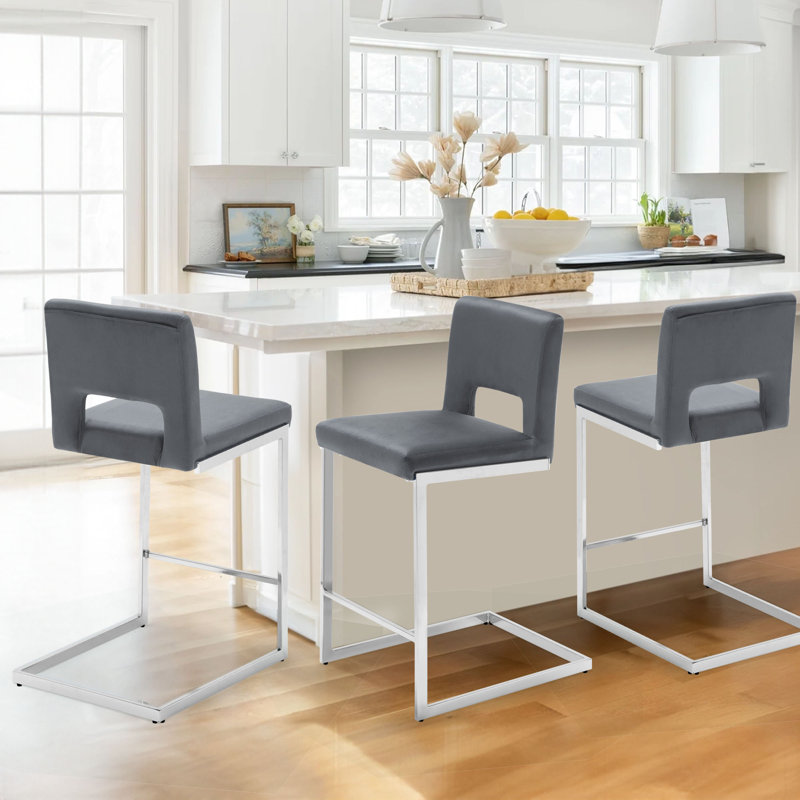26” Upholstered Counter Height Bar Stool, Gray