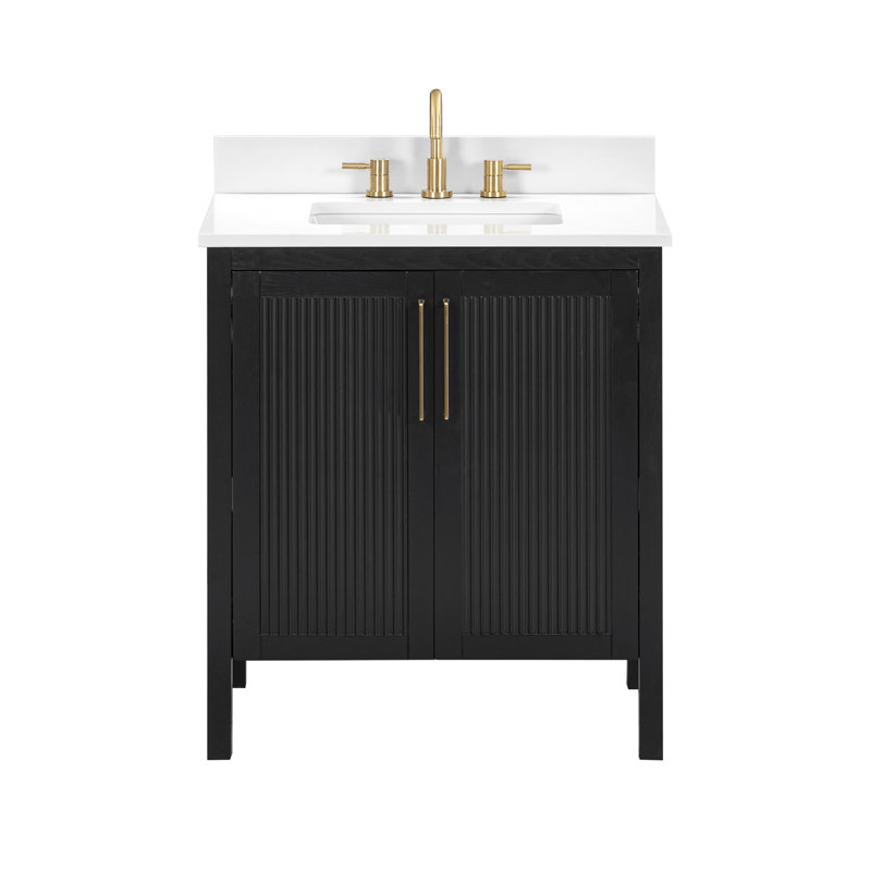 Ensemble de meuble-lavabo simple 30 po avec plateau en chêne noir Luka, 31", Quartz blanc