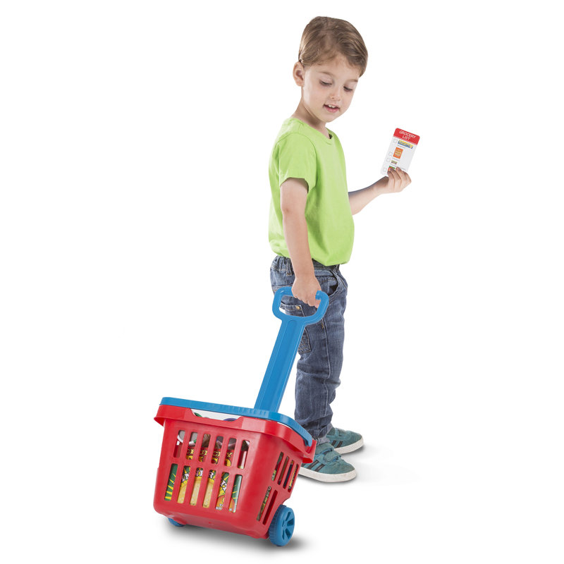 11 Piece Rolling Grocery Basket Play Food Set