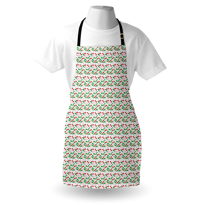 Bungalow rose tablier d'été unisexe cerises et fleurs taille adulte lilas rubis et vert