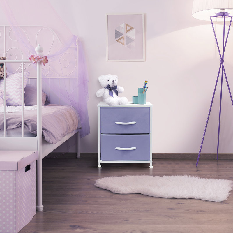 Commode 2 tiroirs - turquoise, Mauve / Blanc