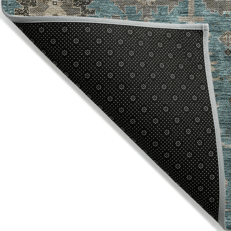 Tapis intérieur / extérieur bleu turquoise et beige oriental lavable 3 pi x 5 pi bleu sarcelle