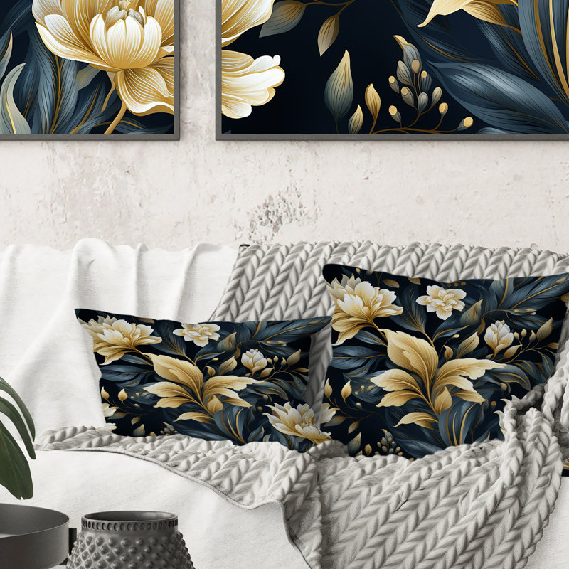 Coussin décoratif beige et bleu Dahlia Retreat, H 16 po x l 16 po