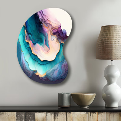 Blue Purple Abstract Geode I - Abstract Marble Boom Shape Assymterical Metal Wall Sculpture