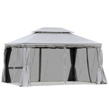 Outsunny 10' x 13' Patio Gazebo, Outdoor Gazebo Canopy Shelter with Netting and Curtains, Aluminum Frame for Garden, Lawn, Backyard and Deck, Coffee
