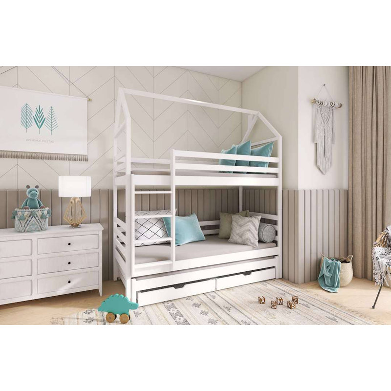 Glengarry 90 X 190cm Bunk Bed with Storage Included with Trundle Included, White
