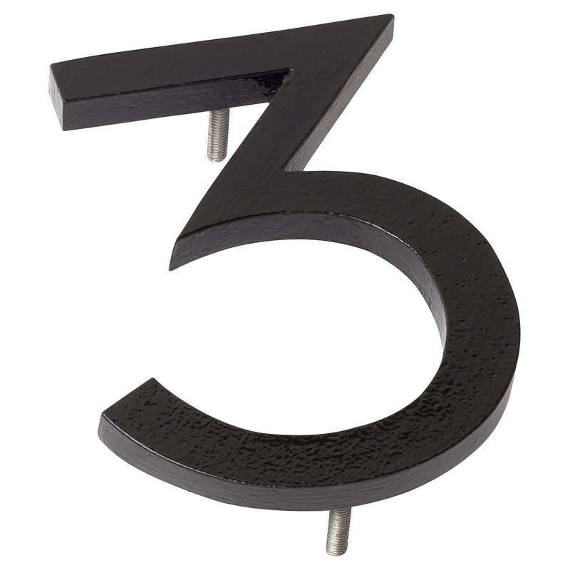 4 in. Flat Floating Mount House Number, 3, Black
