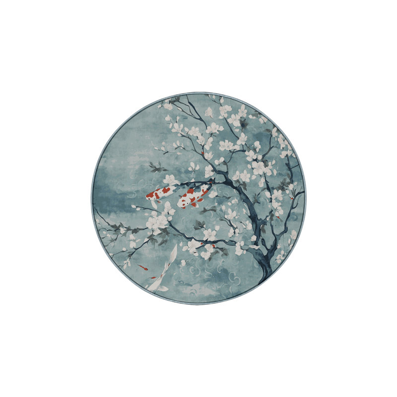 Machine Washable Blue Area Rug, Round 5'