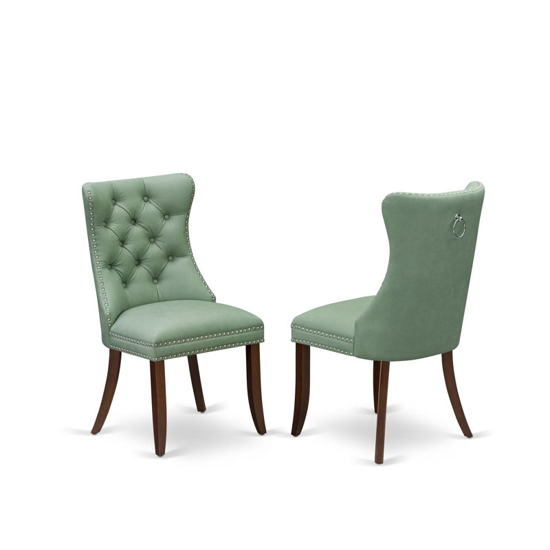 Chaises de salle à manger Denison Parson - ensemble de 2 chaises capitonnées en tissu de polyester vert Willow, Vert saule