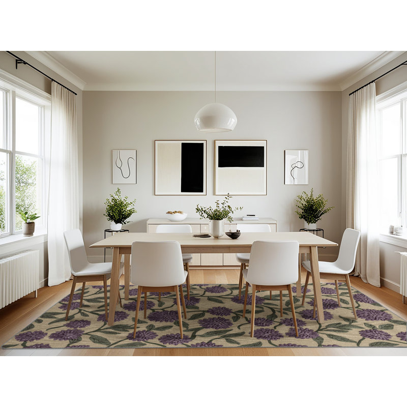 Tapis botanique brun lavable à la machine, Rectangulaire 7 pi x 10 pi