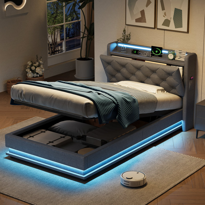 Metal Ottoman Storage Bed, Grey