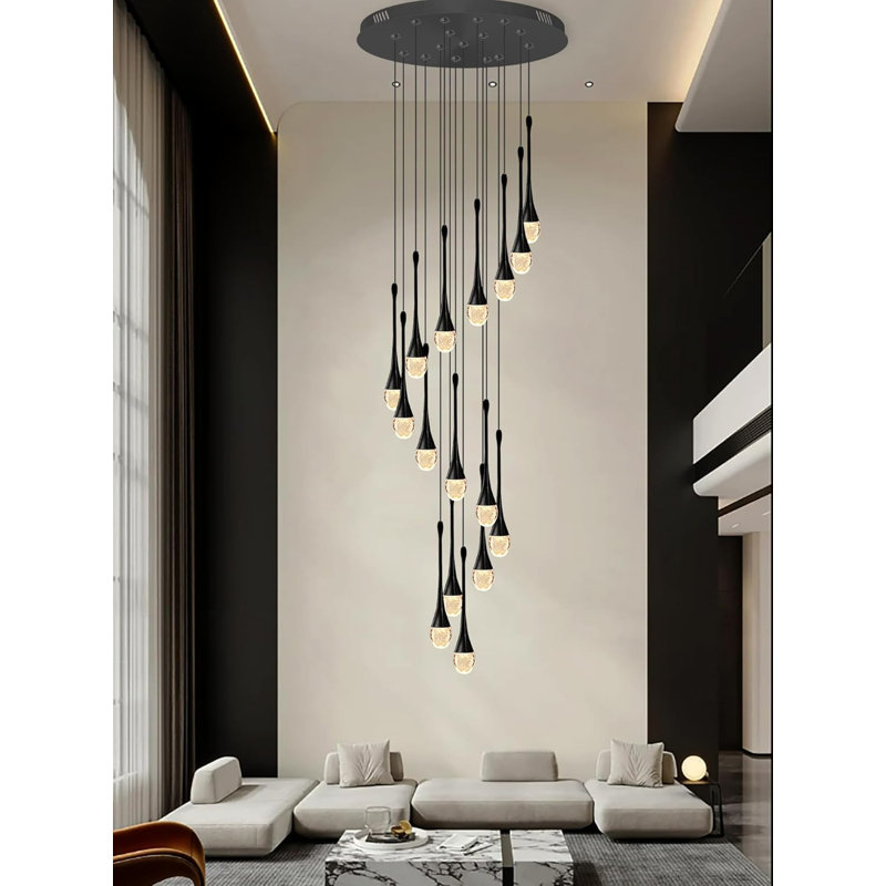 Black 16-Light LED Teardrop Chandelier 128" Long Spiral Stair Chandelier LED 3000-6000K Dimmable