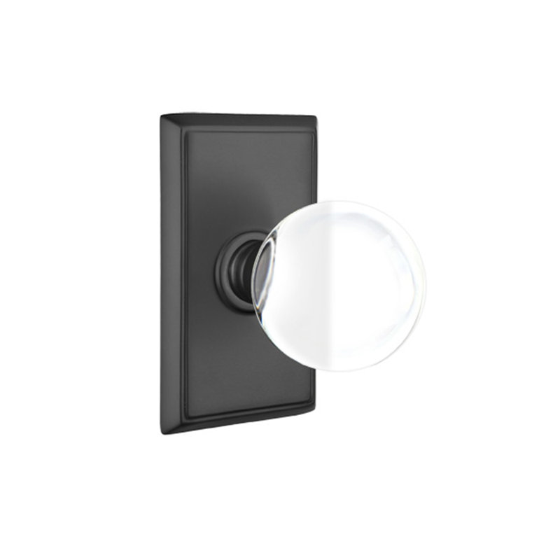 Ensemble de boutons de passage Emtek avec rosette rectangulaire et bouton en verre Bristol, Dos plat