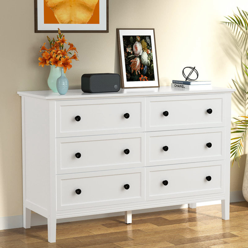 Commode 6 tiroirs Hollimon, Blanc