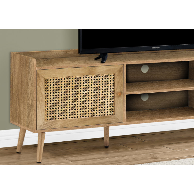 Meuble télé, meuble multimédia avec armoire de rangement, stratifié noyer avec pieds en bois