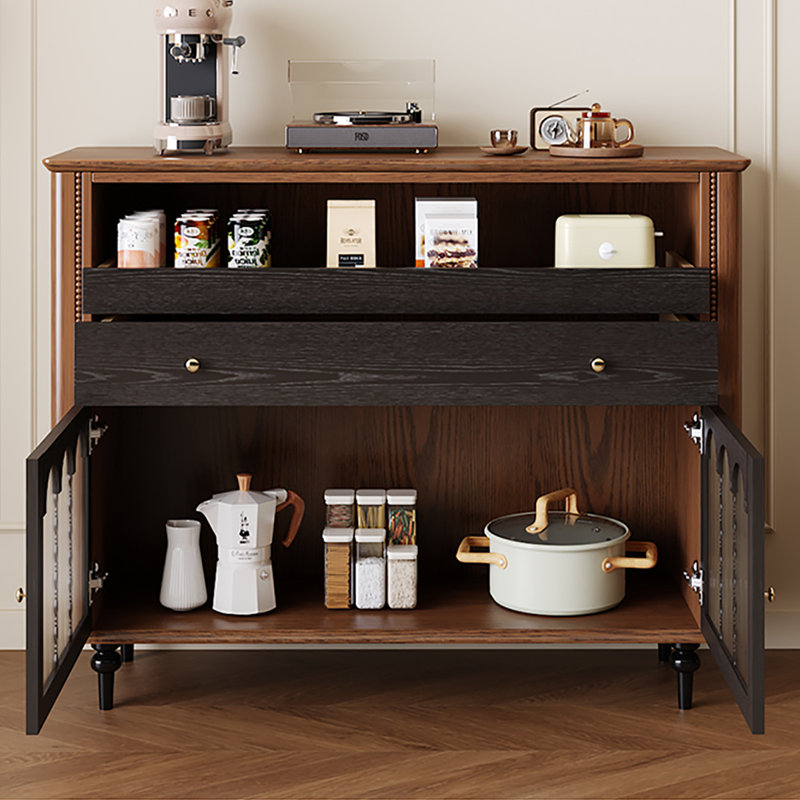 Buffet 43,31 "en bois d'hévéa massif brun, 39.37" H x 43.31" W x 15.75" D