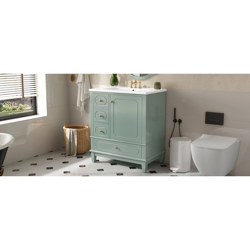 Meuble-lavabo autoportant avec lavabo en céramique, Vert clair