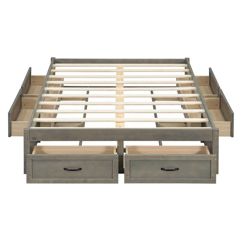 Lit plateforme double avec 6 tiroirs de rangement - Lit de rangement compact, finition gris antique, Gris, Lit double