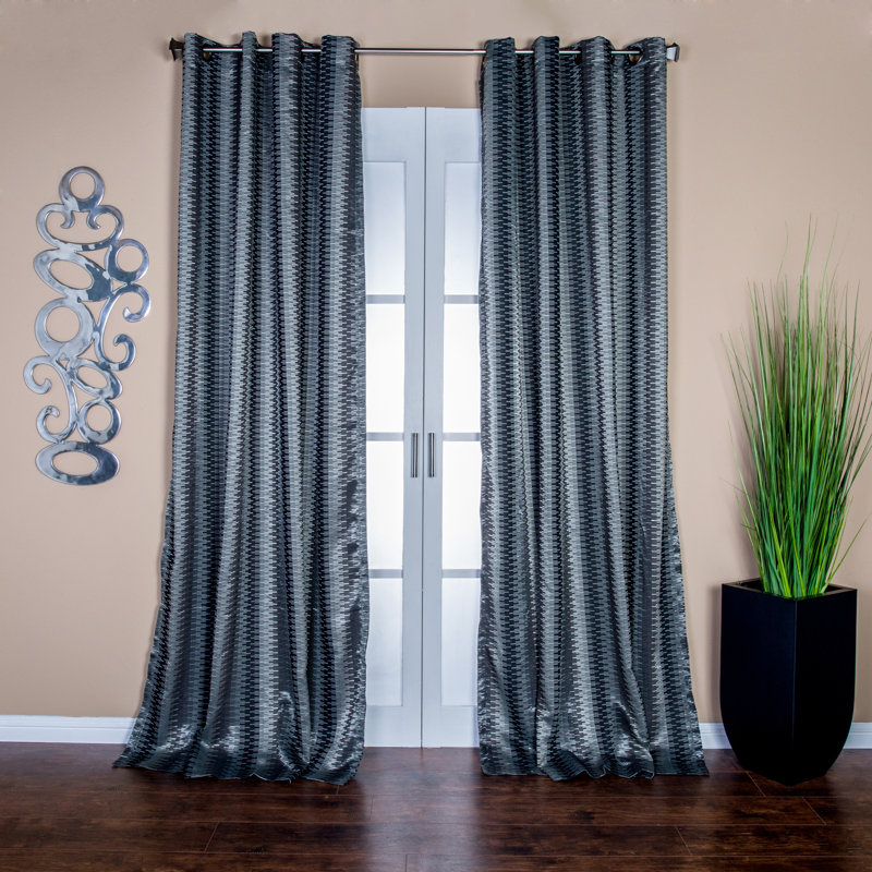 Mundt Semi Sheer Curtain Single Panel, Black/Platinum