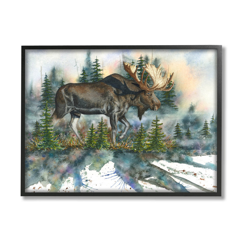«Wild Moose Forest», art giclée par Dave Bartholet, Giclée encadrée noir minuit, H 16 po x l 20 po x P 1,5 po