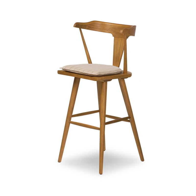 Garth Solid Wood Bar Stool, Counter Stool (25.21" Seat Height), Lavon Flint/Linen Blend, Black Oak