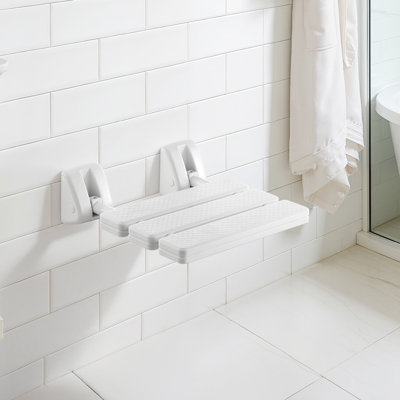 Foldable Shower Seat Wall Mounted, 12.5" Folding Shower Bench, PP Fold-Down Bathroom Corridor Seat with Aluminum Alloy Frame for Adults Seniors, 220LBS Loading