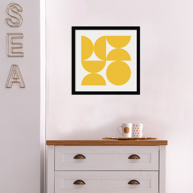 «Bold Vintage Geometric Sunshine Yellow» par The Creative Bunch Studio, reproduction d'art encadrée, Noir, H 17 po x l 17 po