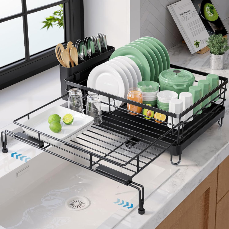 Extendable Dish Drying Rack - Rust-Resistant Dish Racks for Kitchen Counter with Adjustable Support Legs