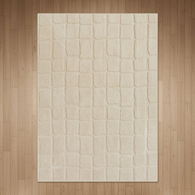 Tapis beige à poils longs et courts, relief lavable à la machine
