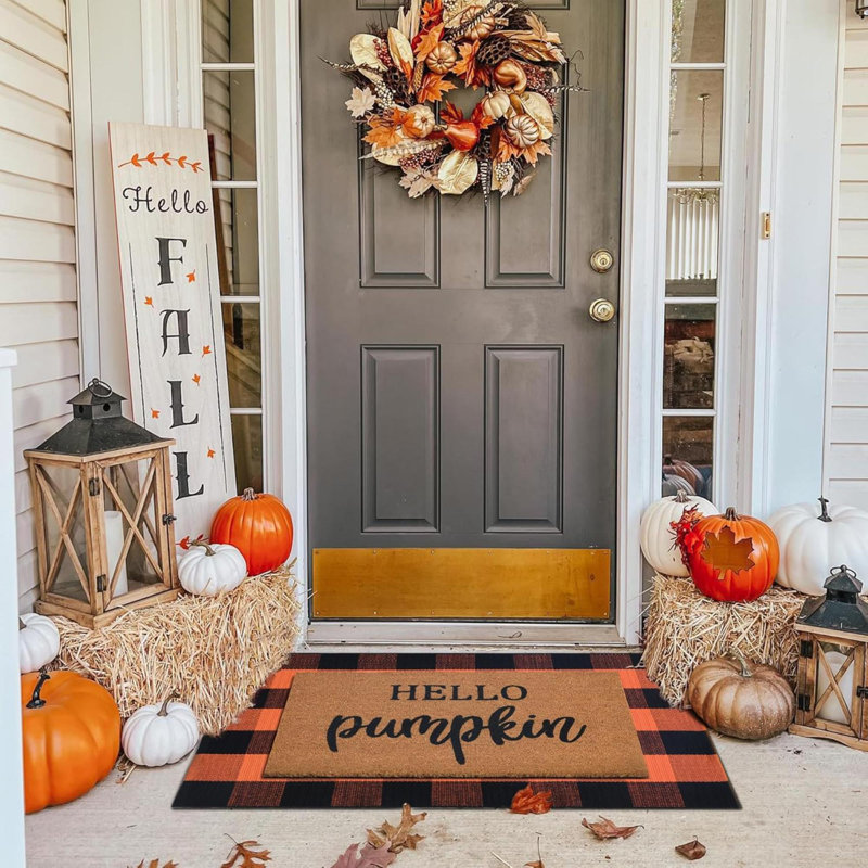 Ensemble de tapis de porte Fall Decor, tapis 100% coco coco Welcome Mat, Noir / Orange, L 28 po x L 43 po