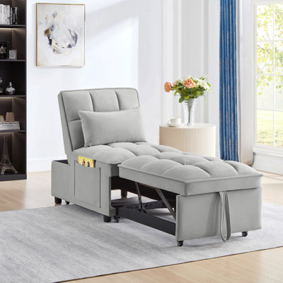 4 in1 Multi-Function Single Sofa Bed with Storage Pockets,Tufted Single Pull-out Sofa Bed with Adjustable Backrest and Pillows ,Convertible Chaise Lounge