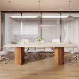 Conference Table With Unique Travertine Slab Top And Semi-Circular Stripe Base