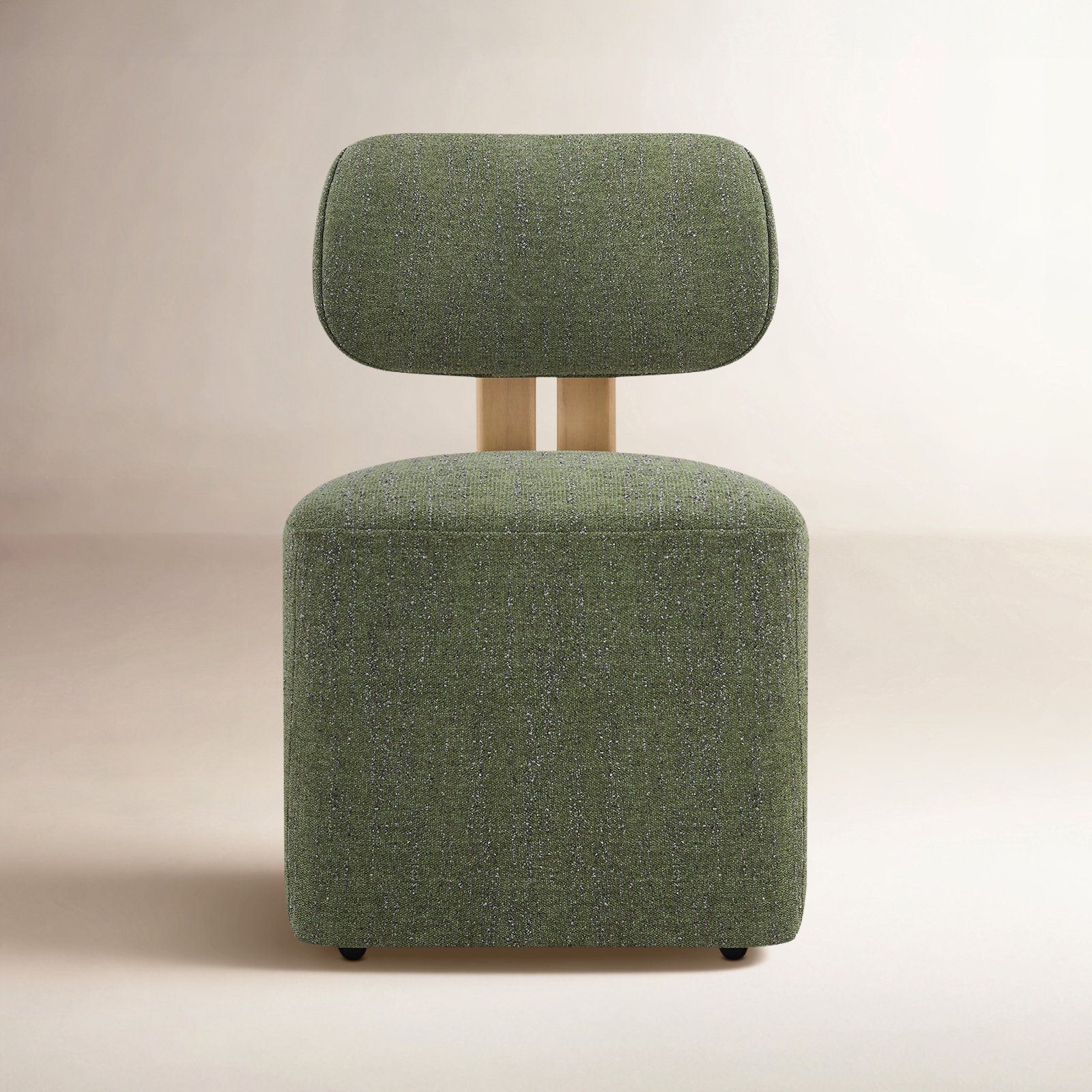 Modern Upholstered Dining Chair with Solid Wood Frame and Casters, Chenille Green