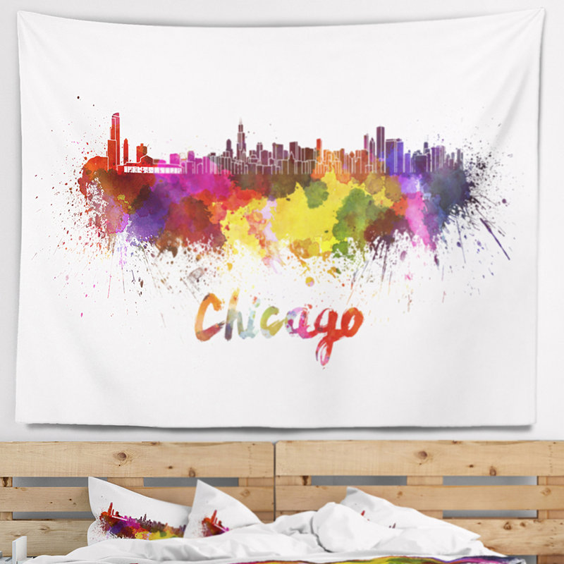 Tapisserie de chicago skyline Cityscape, H 32 po x l 39 po