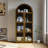 71'' H Wood Arched Storage Display Cabinet with Glass Doors, 4-Tier Kitchen Pantry Bookcase with 7-Color LED lights, Tempered Glass Curio Cabinet Showcase-118229205