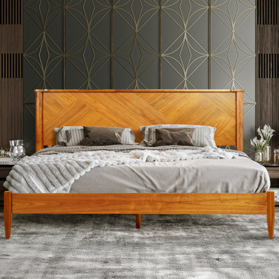 Base de lit en bois massif Panthera avec tête de lit à motif artistique