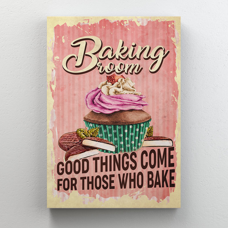 «Colorful Cupcake - Bake Room…», toile tendue avec châssis - Illustration de nourriture, décoration de salon rose