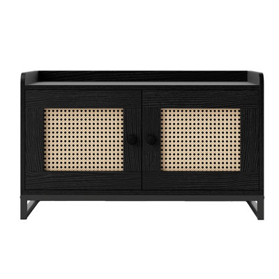 Modern Free-Standing Shoe Bench with Adjustable Shelves and Cushion