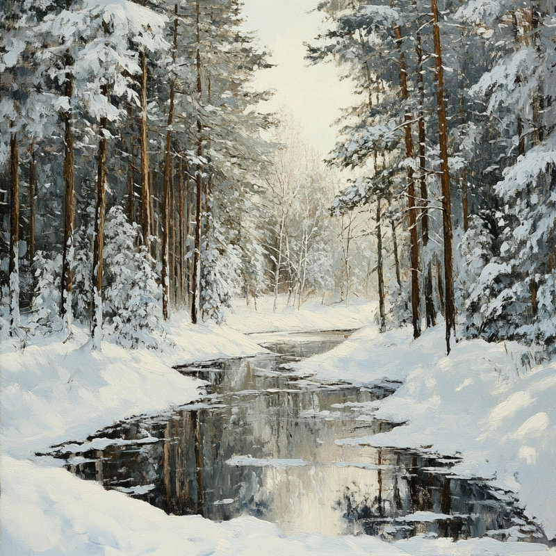«Snowlight Forest», art mural sur toile tendue, H 12 po x l 12 po