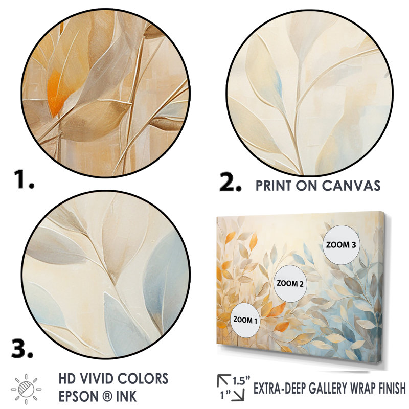 Leaves Autumn Sunlight Harmony I - Feuilles, impressions encadrées, H 16 po x l 32 po x P 1 po, Toile tendue