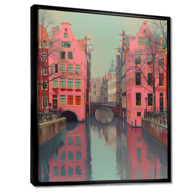 «Amsterdam Pink Grey Canal Photo I», reproduction d'art murale