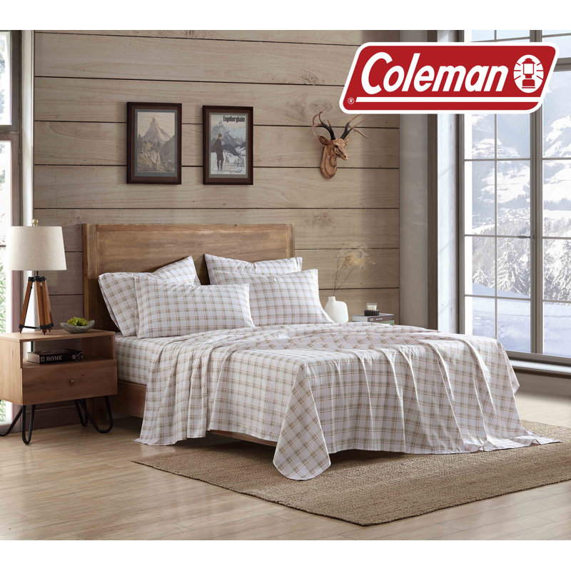 Ensemble de draps en microfibre Coleman, Ensemble de draps pour lit simple avec deux taies , White Plaid